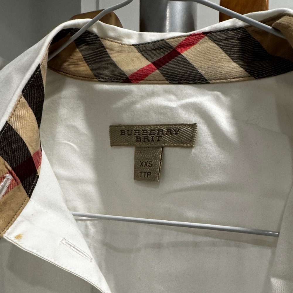Burberry Brit White Cotton Shirt with Check Collar